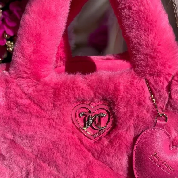 Juicy Couture Large Bag Pink Faux Fur Tote Bag w/ Crossbody Strap. So cute! 🩷 - Picture 10 of 12